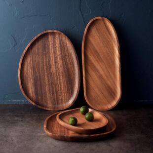 Plate Elliptical Japanese Style Tray Acacia Solid Wood