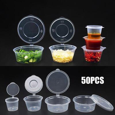 50Pcs Disposable Plastic Takeaway Sauce Cup Containers Food