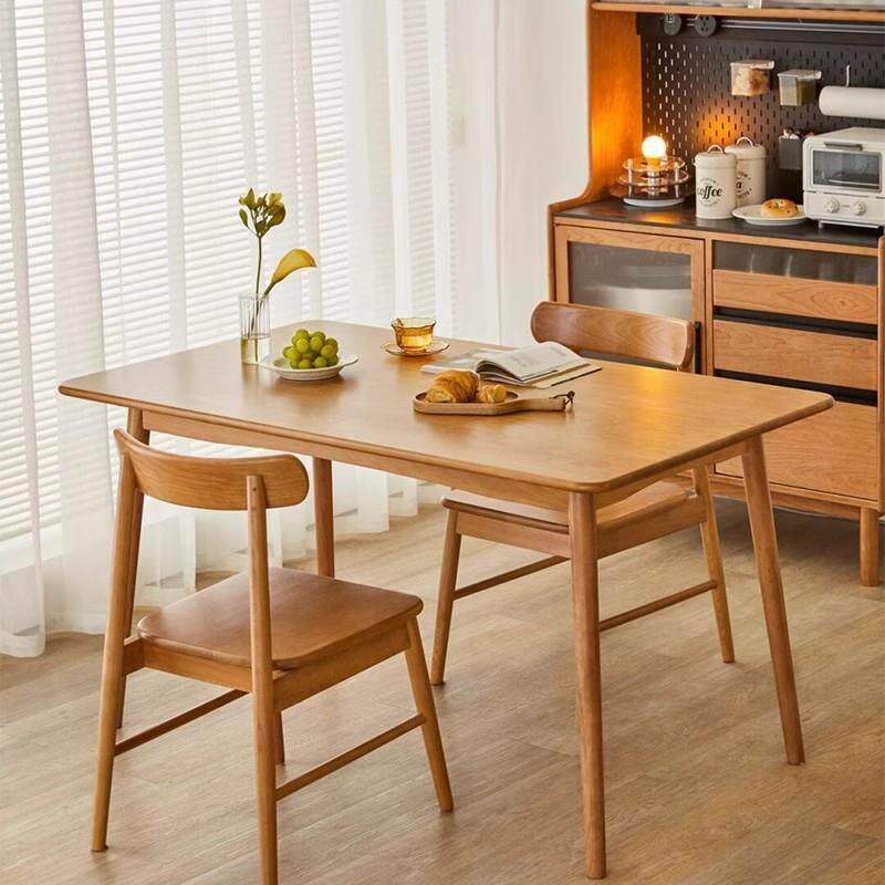 北欧实木奶油风餐桌椅子日式橡木家用小户型原木色长方形饭桌家具