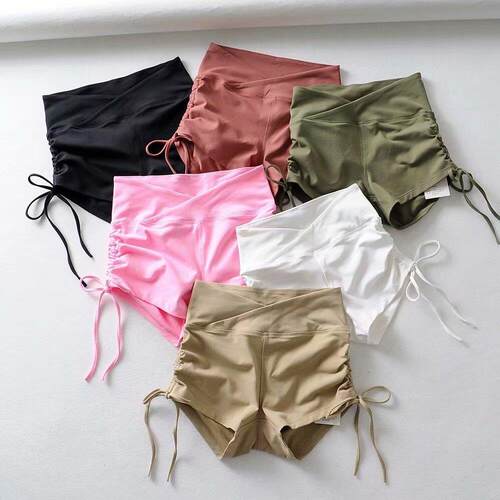Women's yoga pants, drawstring tied high waisted sports