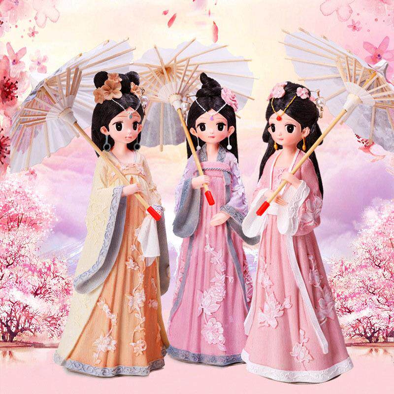 复古汉服打伞女孩摆件创意学生礼品闺蜜礼物家居装饰摆设工艺品