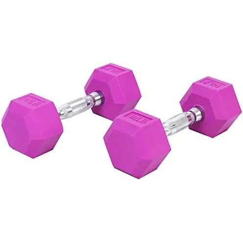 Signature Fitness Colored Rubber Encased Hex Dumbbell, Pairs