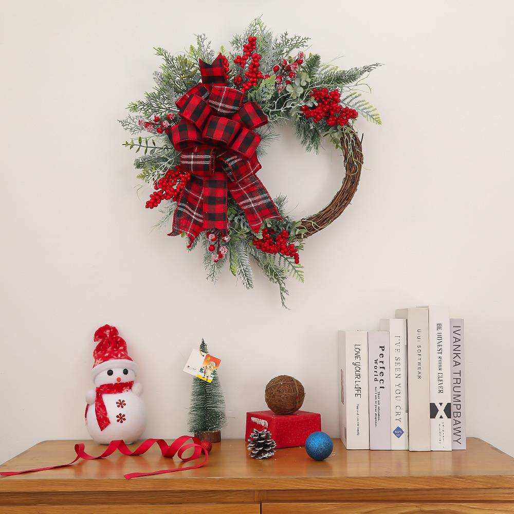 纵鸿新款北欧藤圈花环壁挂门饰半圈蝴蝶结装饰圣诞藤条橱窗摆件