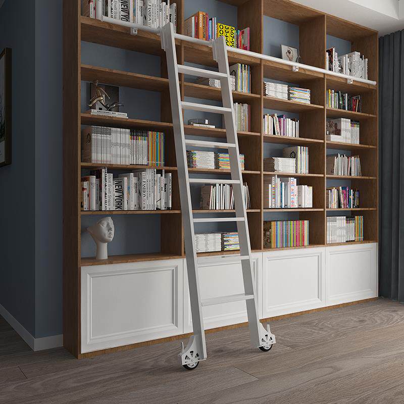 铝合金书架梯子移动爬梯书房书柜家用直梯室内阁楼衣柜滑轮轨道梯