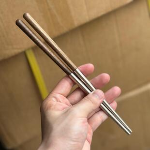 复古黑胡桃木柄304不锈钢筷子家用高档新款木筷子中式餐具木头筷
