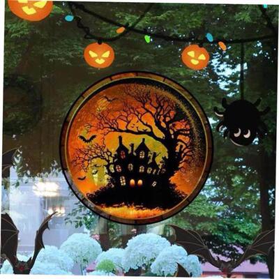Halloween Horror Castle Black Cat Window ers Glass PVC No-Gl