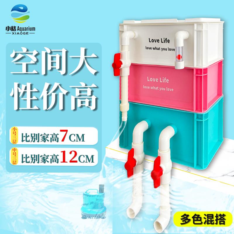 小格尤品周转箱过滤箱滴流盒鱼缸鱼池水循环系统黑白灰绿粉工业风