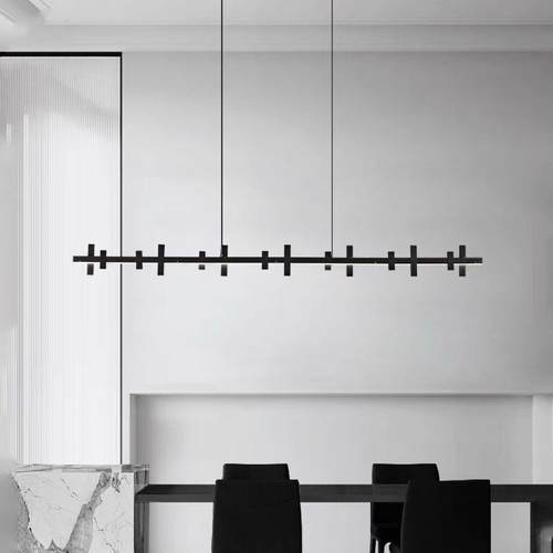 电商供货意式 LD-QT002简黑餐厅吊色灯岛台吧台L极ED一字长条全铜