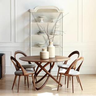 北美黑胡桃木家具现代简约轻奢餐桌北欧圆形实木桌子餐台家用饭^H