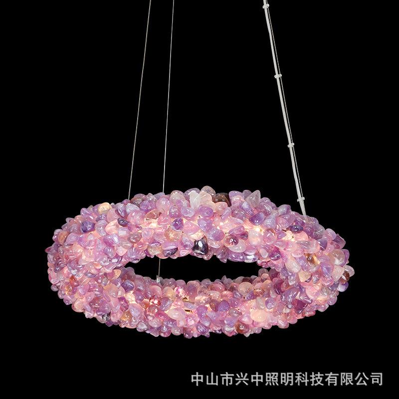 天然水晶石吊灯客厅灯后现代高端卧室别墅酒店餐厅圆形设计师灯具