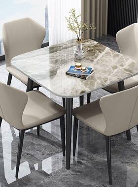 休意式轻奢亮面岩餐桌正板方形小户型闲接待网洽谈桌红家ANR用吃