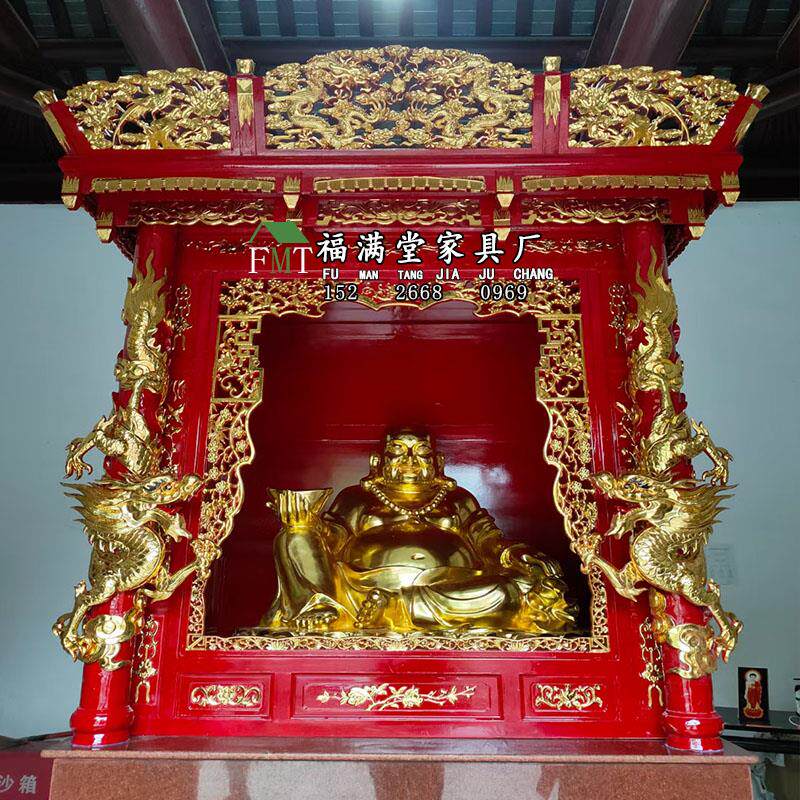 香樟木寺庙道观佛像佛龛立柜佛台佛桌实木神龛精雕龙柱神楼贡品桌