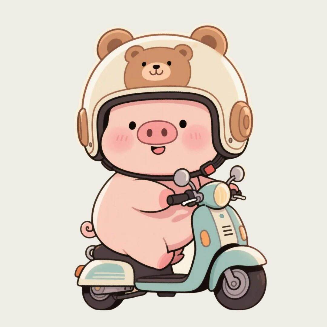 可爱卡通小猪骑车贴纸电动车贴卧室墙面遮丑自粘防水贴纸