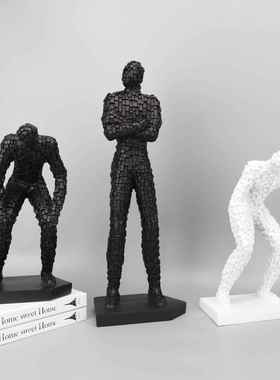 现代简约创意树脂马赛克人物摆件办公室样板间家居客厅桌面装饰品