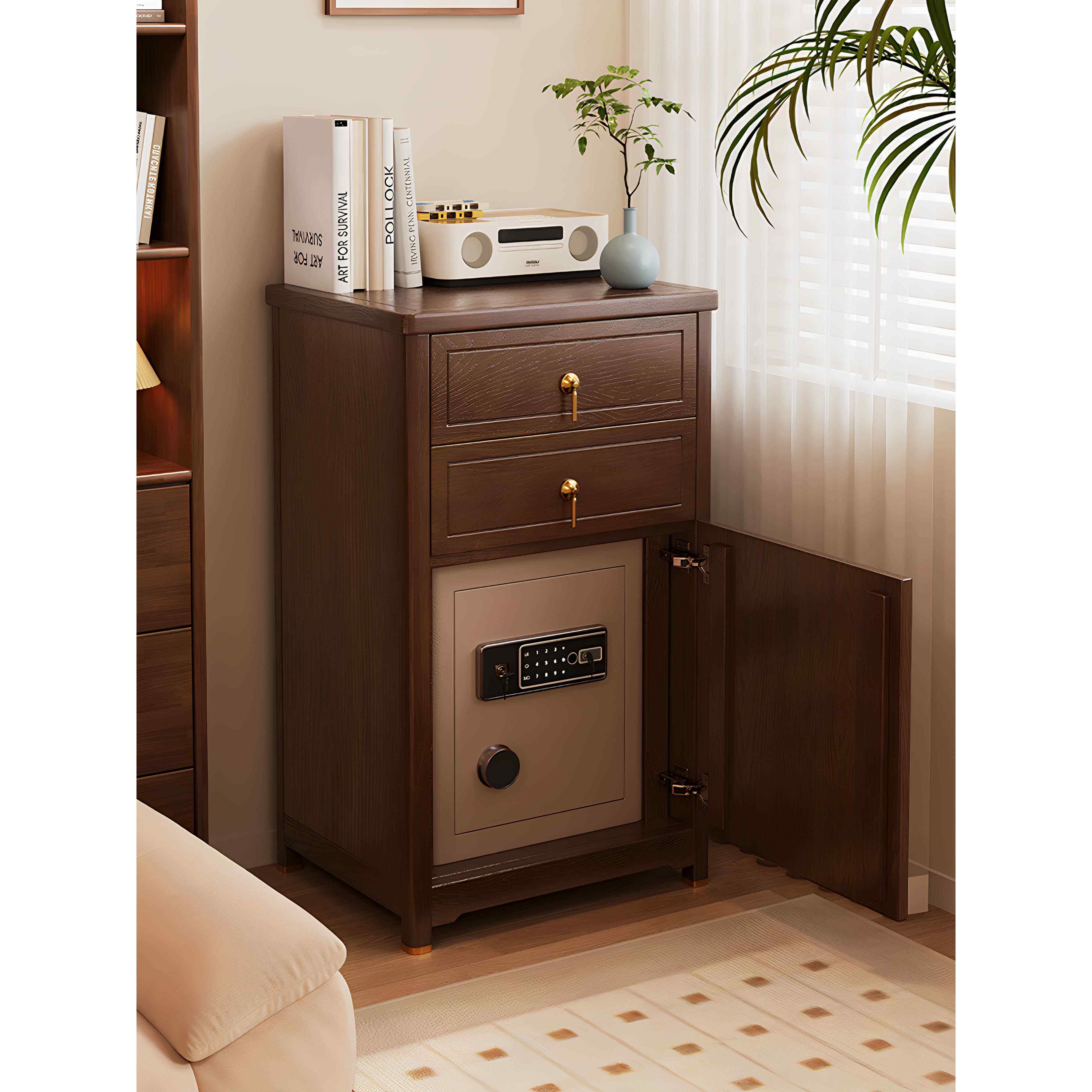 实木床头柜安全集成家用小储物柜指纹密码智能隐藏保险箱