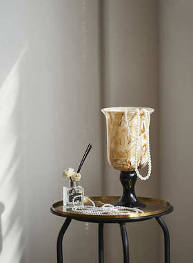 高脚琉璃宽口玻璃水养花器插花瓶轻奢高级感客厅摆件花器软装饰品