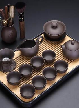 祥业原矿紫砂功夫茶具套组家用中式覆古办公室会客泡茶壶茶杯喝茶