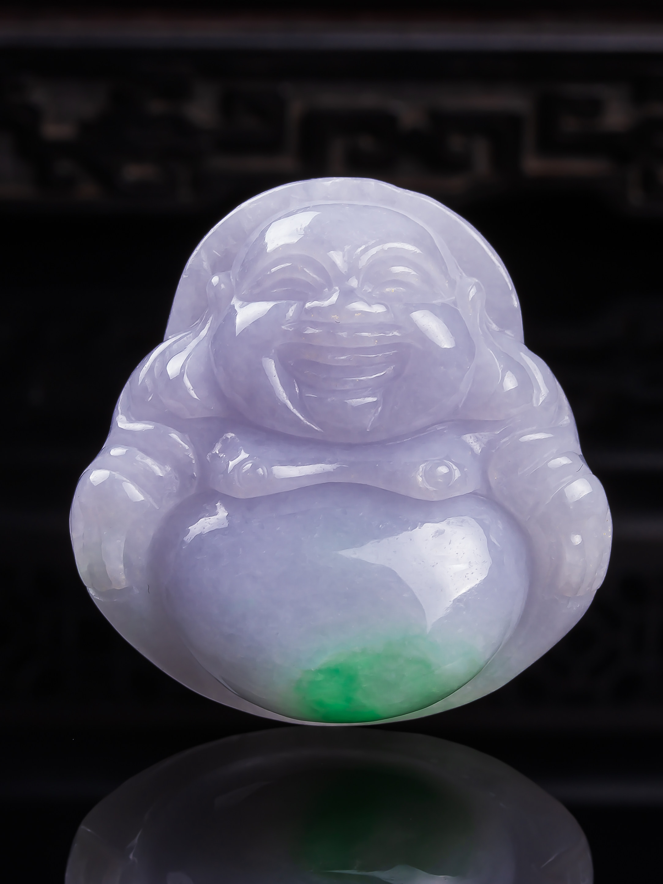 天然真品翡翠正品 冰润细腻精细冰春彩飘阳绿精雕佛公吊坠25.29g