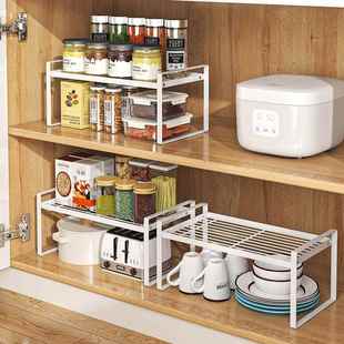 厨房分层置物架橱柜分隔落地调料架叠加双层桌面碗碟沥水收纳架