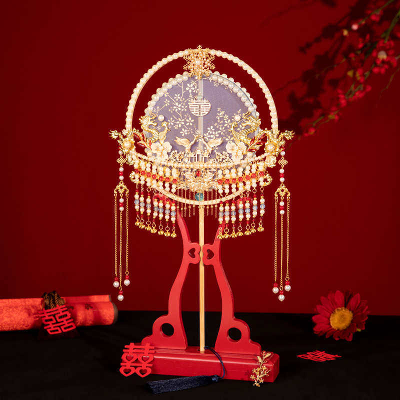 团扇新娘结婚古风流苏高级婚礼手捧花中式秀禾出嫁喜扇diy材料包