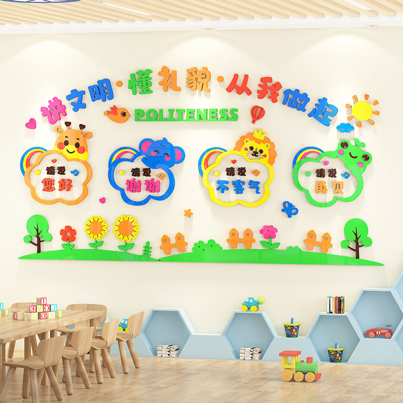 幼儿园文明礼仪用语墙贴纸画环创主题文化墙走廊教室布置墙面装饰
