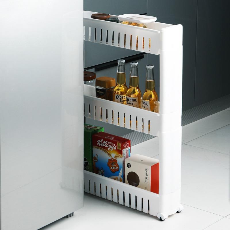 三层缝隙厨房浴室DIY整理架 置物架带滑轮可移动置物架