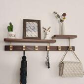 创意墙壁挂衣钩进门玄关衣帽架钥匙壁挂黑胡桃实木收纳挂钩置琴萱