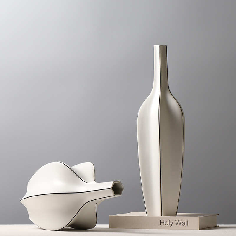 小口径水培花瓶创意线条拼色插花陶瓷装饰品简约酒柜哑光杨桃摆件