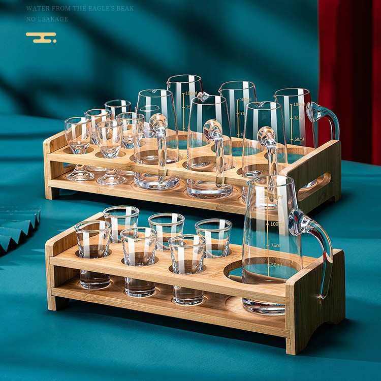 分酒器白酒杯家用酒具套装小号中式一口杯带把刻度量酒器盅壶杯架