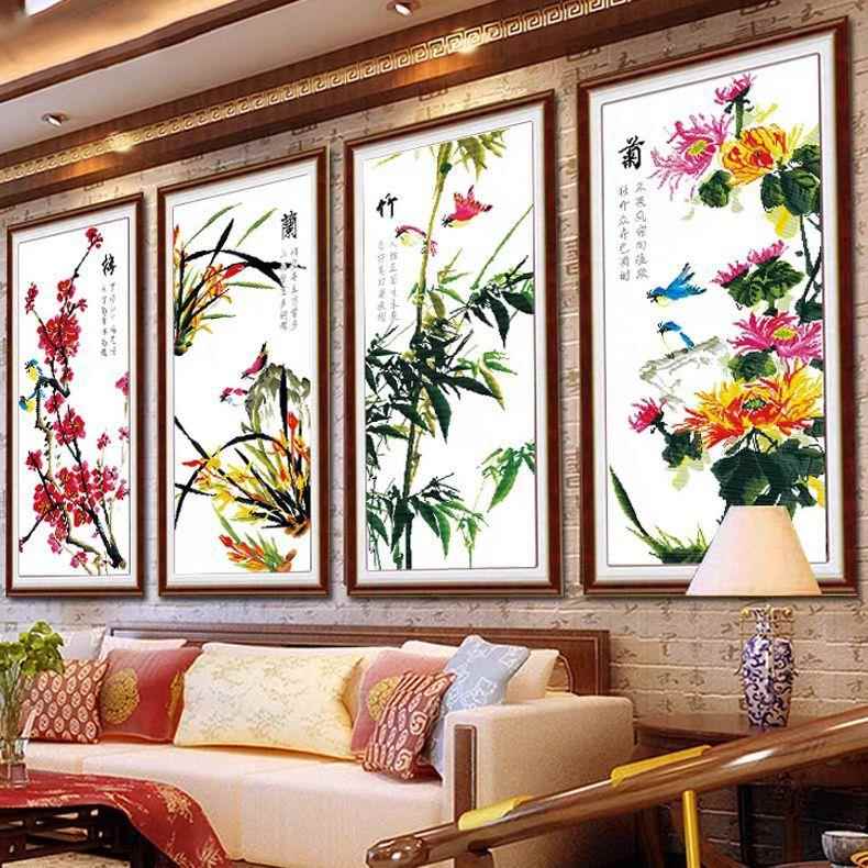 梅竹菊十字绣成联品不带纯手工出售已绣好的2兰025新款KX278梅框