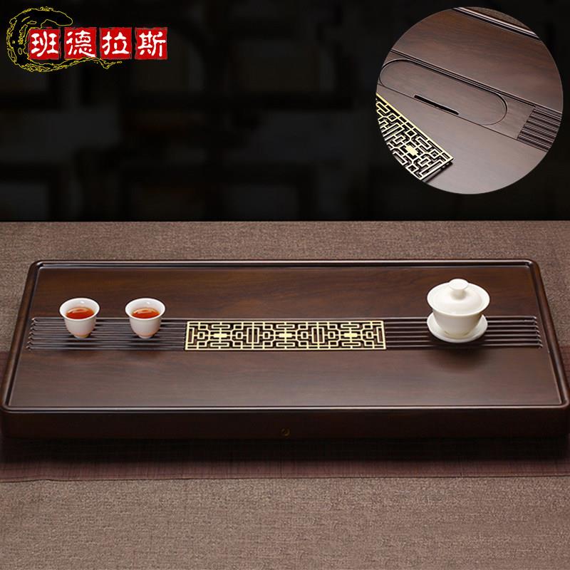 实木茶盘家用轻奢现代高档客厅办公室天然乌檀木茶台排水式托盘