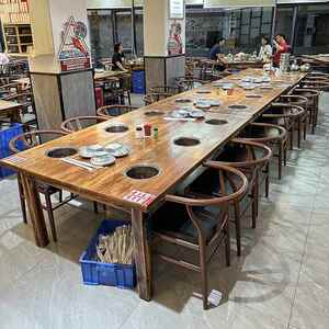需定制一人一锅海鲜粥底火锅桌覆古实木火锅桌子电磁炉一体单人小