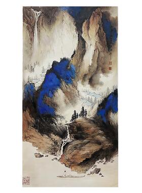 纯手绘油画新中式国画泼彩泼墨山水风景玄关客厅风水招财装饰挂画