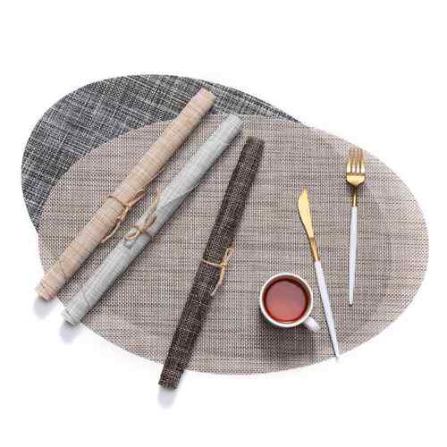 亚马逊椭圆pvc餐垫亚马逊餐桌隔热垫竹纹欧式酒店西餐垫防滑桌垫