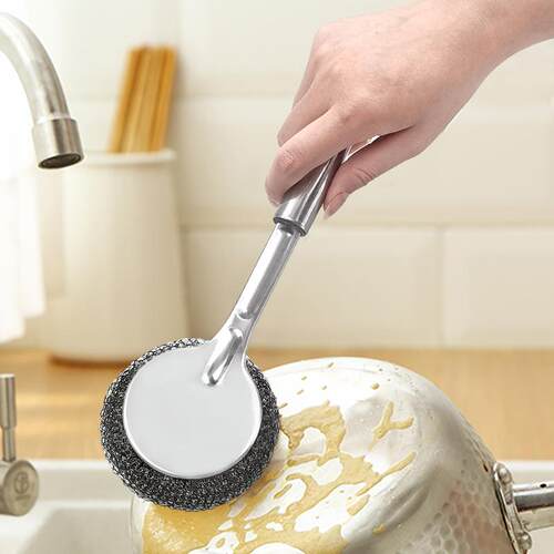 Extended Stainless Steel Pot Brush with Handle, Long-Handle