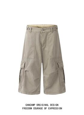 CANCAMP 夏季新款美式多口袋短裤七分裤子男宽松高级感阔腿工装裤