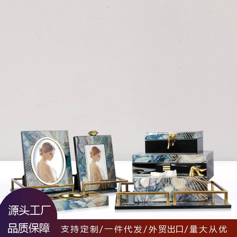 木质钢琴烤漆相框样板间摆设 纸巾盒酒店托盘软装家居摆件