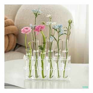网红试管花瓶洋牡丹水培玻璃瓶创意绿植器皿迷你小口径一排小花瓶