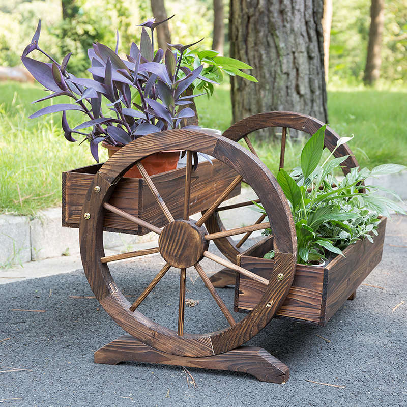 多层装饰庭院花园木花箱户外盆碳化花盆种植阳台木质防腐木实架