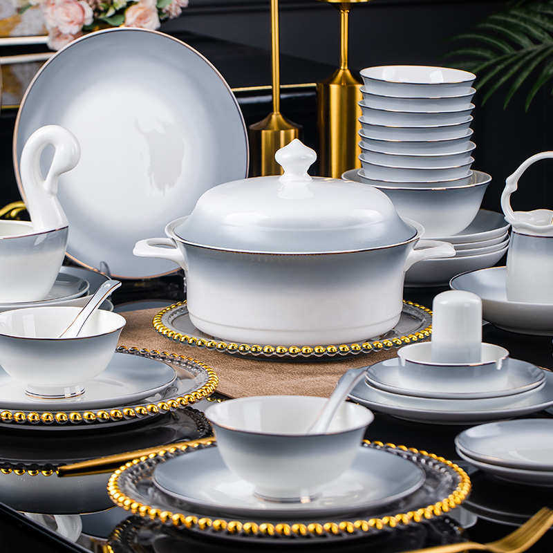 釉下彩碗碟家用景德镇餐具套装欧式轻奢骨瓷碗盘碟筷组合乔迁礼品,餐饮具,餐具瓷器套装,淘宝优惠券,粉丝福利购,淘宝优惠卷