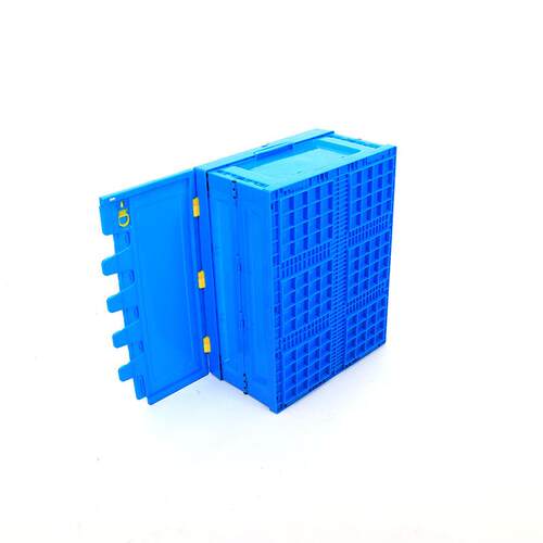 塑胶拍叠中转框蓝色收纳带锁扣运输箱500-230塑料折叠式周转箱