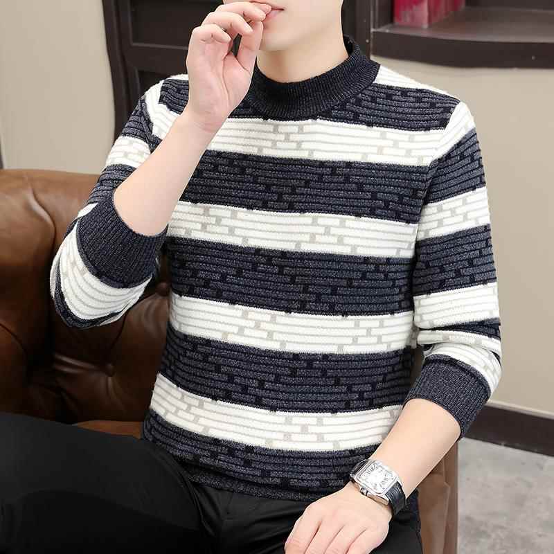 秋冬毛衣男士新款上衣雪尼男线衣厚款毛衫潮半高领休闲男装0926c