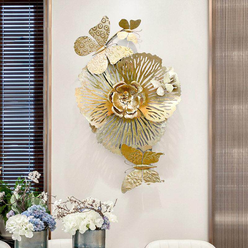 新中式客厅墙面装饰立体玄关铁艺壁饰国风牡丹花沙发背景墙壁挂件