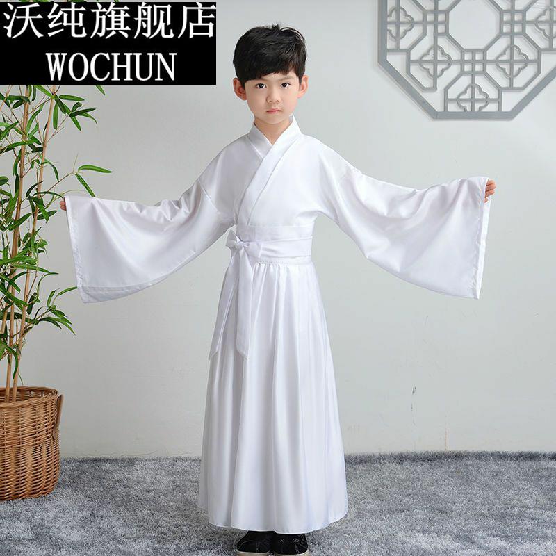 汉服明制圆领袍道袍内搭直裰内衬袍打底袍正品儿童中国风新款白色