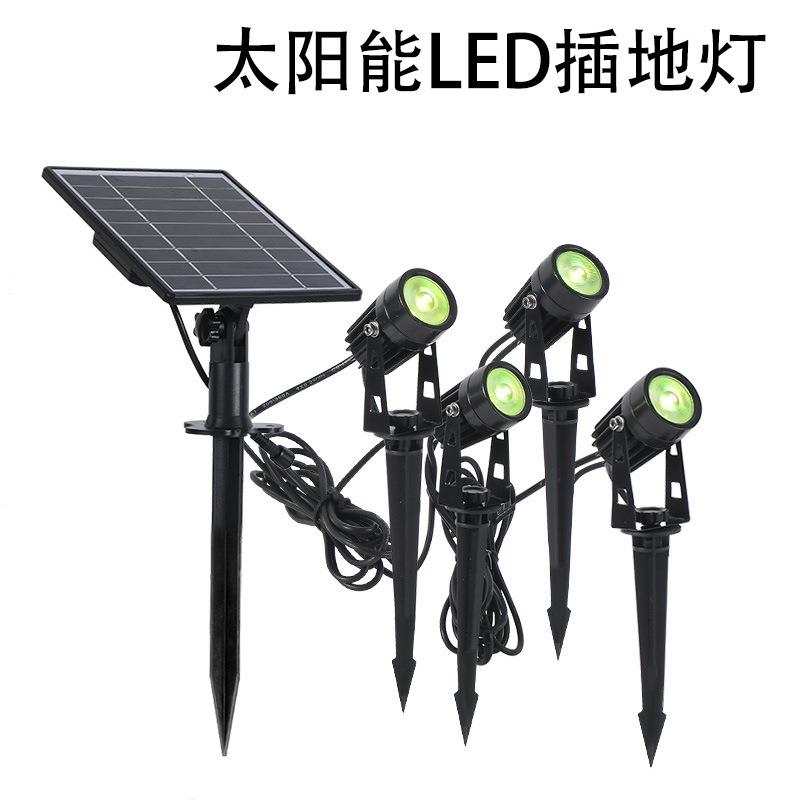 太阳能户外LED庭院地插灯草坪射灯一拖四3w七彩光控花园灯地插灯