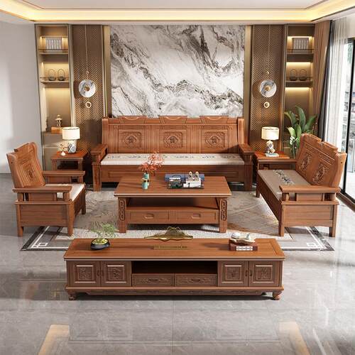 花梨木全实木沙发组合客厅2025新款小户型三人位冬夏两用木质沙发