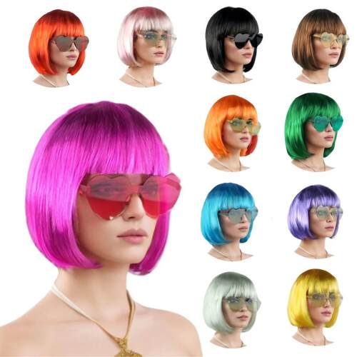 Colorful Bobo Short Hair Wig Neon Lights Synthetic Fiber