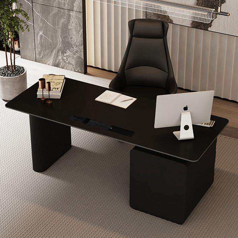 高级岩板办公桌意式极简小户型书桌现代轻奢设计感黑色老板电脑桌