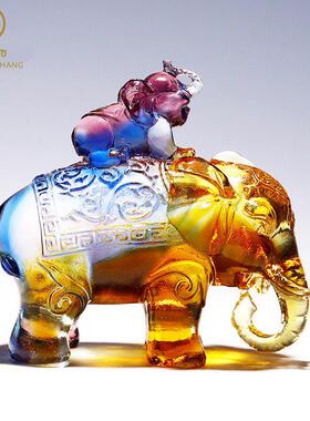 琉璃摆件大象一对客厅房间桌面水晶小装饰高档创意工艺品乔迁礼物