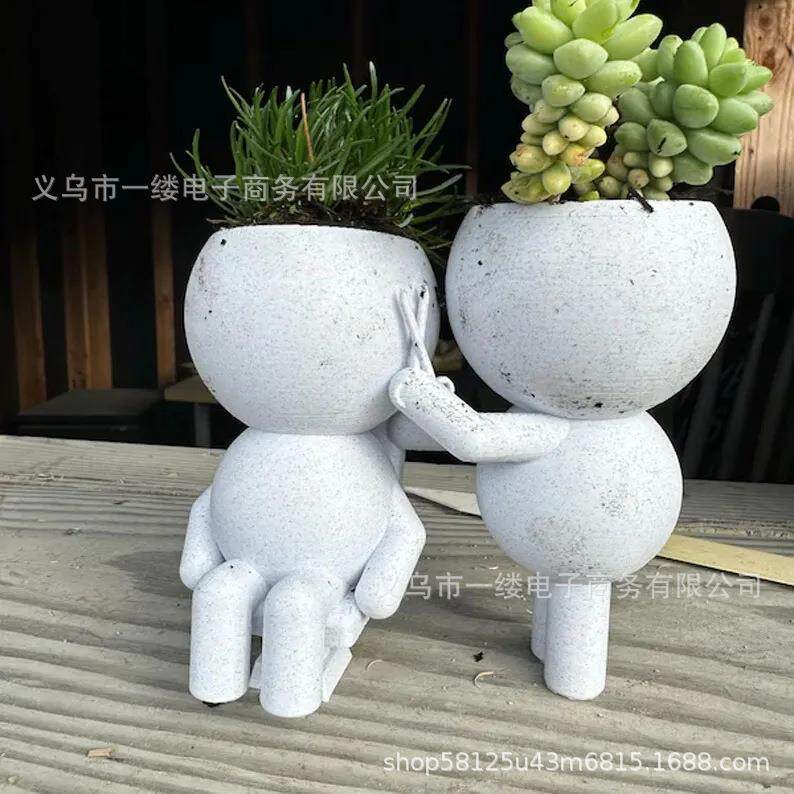 跨境新品小吉米理发师花盆植物盆载小摆件美发师多肉植物种植者